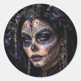 Amethyst Orchid Calavera – Gothic Sugar Skull Runder Aufkleber