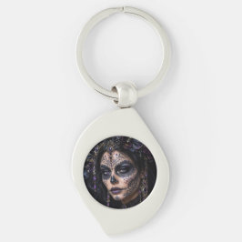 Amethyst Orchid Calavera – Gothic Sugar Skull Schlüsselanhänger