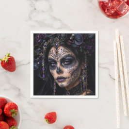 Amethyst Orchid Calavera – Gothic Sugar Skull Serviette
