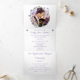 Amethyst Orchid Lila Lilac Peony Floral Wedding Dreifach Gefaltete Einladung