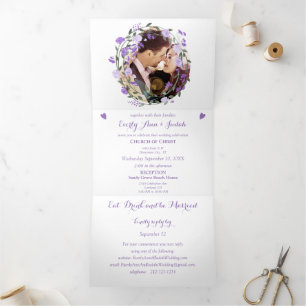 Amethyst Orchid Lila Lilac Peony Floral Wedding Dreifach Gefaltete Einladung