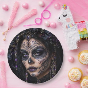 Amethyst-Orchidee Calavera – Gothic Zucker-Schädel Pappteller