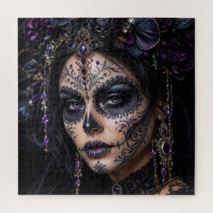Amethyst Orchidee Calavera – Gothic Zucker-Schädel Puzzle