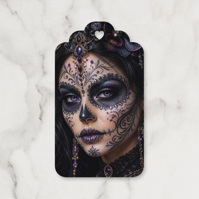 Amethyst-Orchidee Calavera – Gotischer Zuckerschäd Geschenkanhänger (Rückseite)