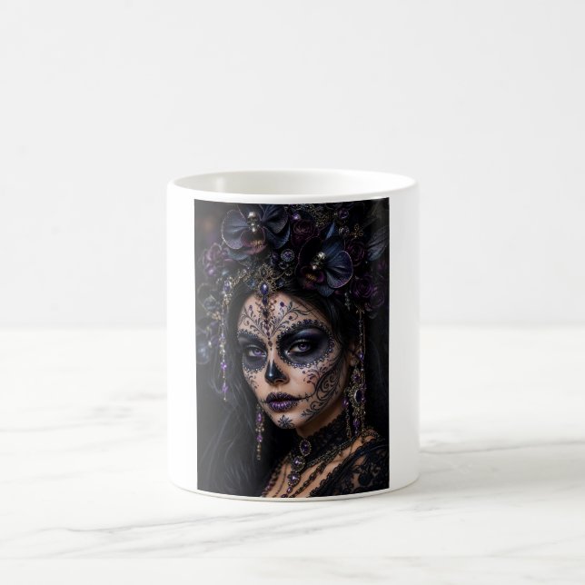 Amethyst-Orchidee Calavera – Gotischer Zuckerschäd Kaffeetasse (Mittel)