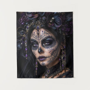 Amethyst-Orchidee Calavera – Gotischer Zuckerschäd Wandteppich