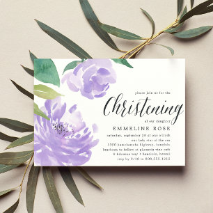 Amethyst Peony   Watercolor Floral Christening Einladung