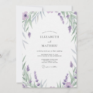 Amethyst-Perlen-Silber-Blatt-Hochzeit Einladung