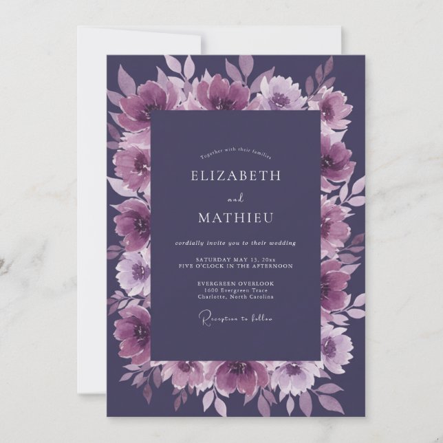 Amethyst-Pfingstrose-Hochzeit Einladung (Vorderseite)