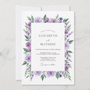 Amethyst-Pfingstrosen-Blatt-Hochzeit Einladung