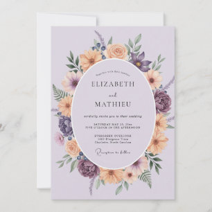 Amethyst-Pfirsich-Kranz-Hochzeit Einladung