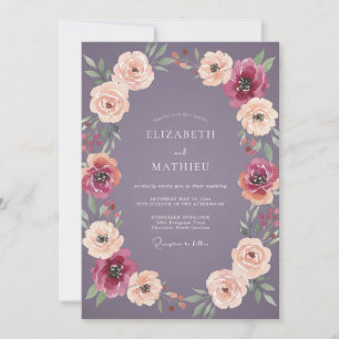 Amethyst-Pfirsich-Ranunculus-Eukalyptus-Hochzeit Einladung