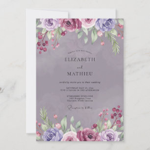 Amethyst-Pflaume-Ranunculus-Sage-Hochzeit Einladung