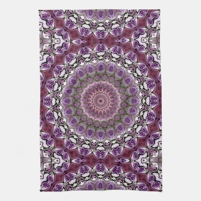 Amethyst Pink Kaleidoscope Mandala Pattern Geschirrtuch (Vertikal)