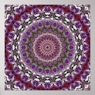 Amethyst Pink Kaleidoscope Mandala Pattern Poster