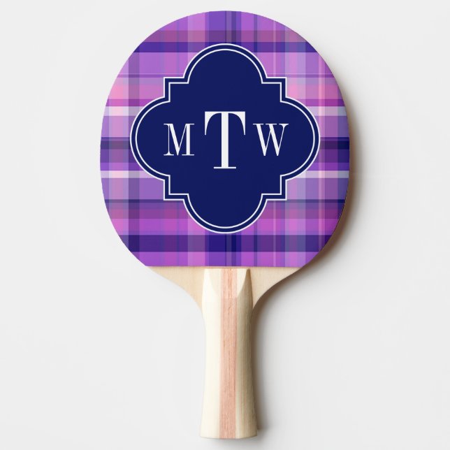 Amethyst Pink Navy Welpe Madras Monogram Tischtennis Schläger (Vorderseite)