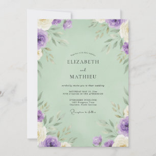 Amethyst Pistazien-Laubwerk Eukalyptus-Hochzeit Einladung