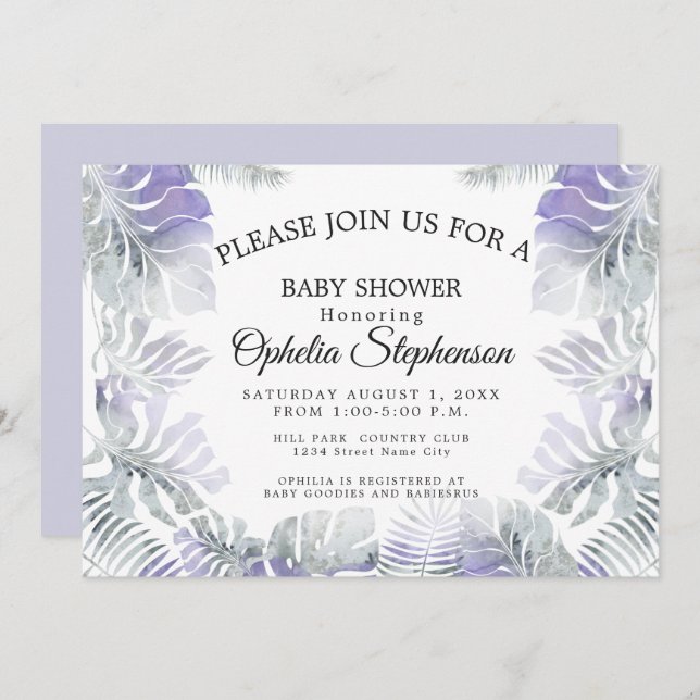 Amethyst Plum Aquamarin Botanische Aquarelldusche Einladung (Vorne/Hinten)