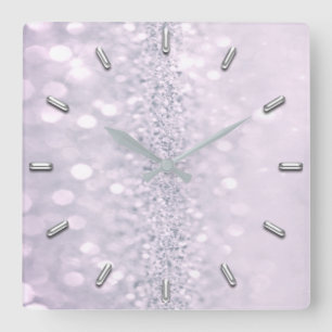 Amethyst Plum Glitzer Graumetall Abstrakt Lavendel Quadratische Wanduhr