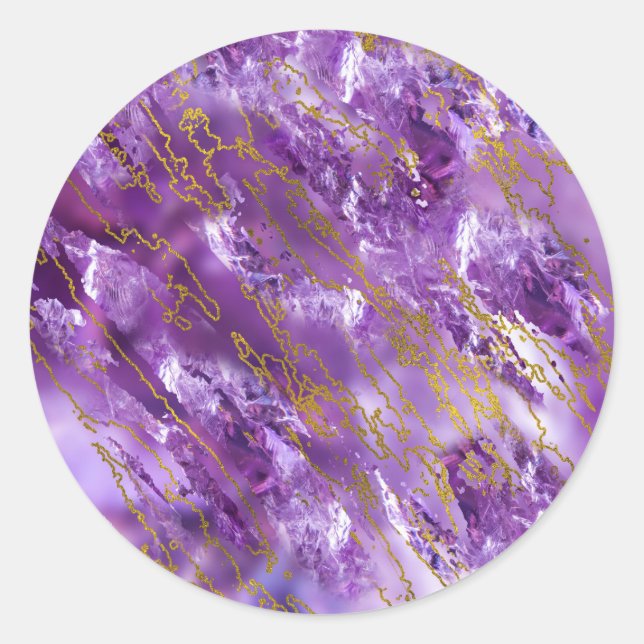Amethyst Quartz und Goldstruktur Runder Aufkleber (Vorderseite)