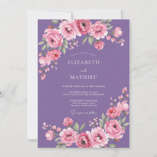 Amethyst-Rosa-Aquarell-Blumenhochzeit Einladung