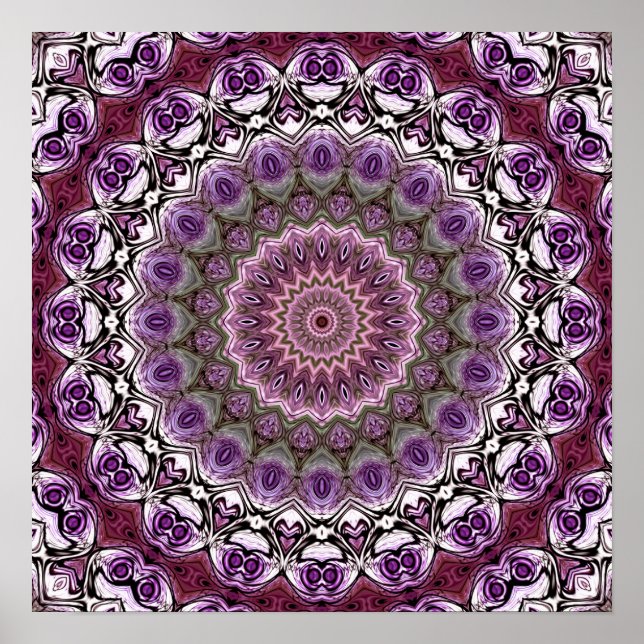 Amethyst-Rosa-Kaleidoskop-Mandala-Muster Poster (Vorne)