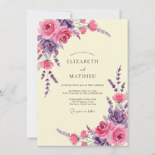 Amethyst-Rosa-Pfingstrosen-Hochzeit Einladung