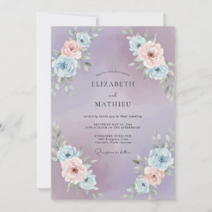 Amethyst-Rosé-Blüten-Hochzeit Einladung