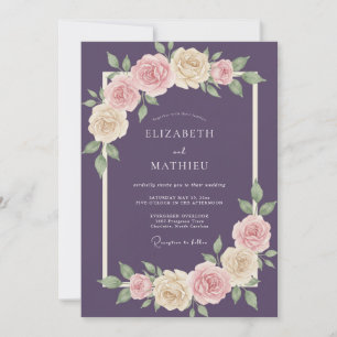 Amethyst-Rosen-Blatt-Hochzeit Einladung