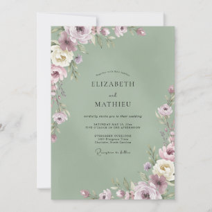 Amethyst-Salbei-Blüten-Hochzeit Einladung