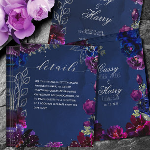 Amethyst Saphir Navy Juwel-Ton Hochzeitsdetails Begleitkarte