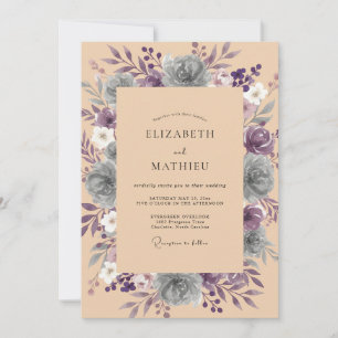 Amethyst-Schiefer-Blüten-Hochzeit Einladung