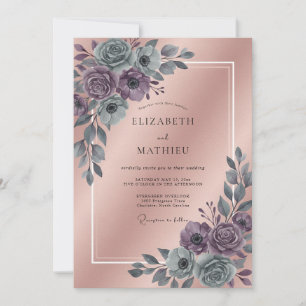 Amethyst-Schiefer-Watercolor-Hochzeit Einladung
