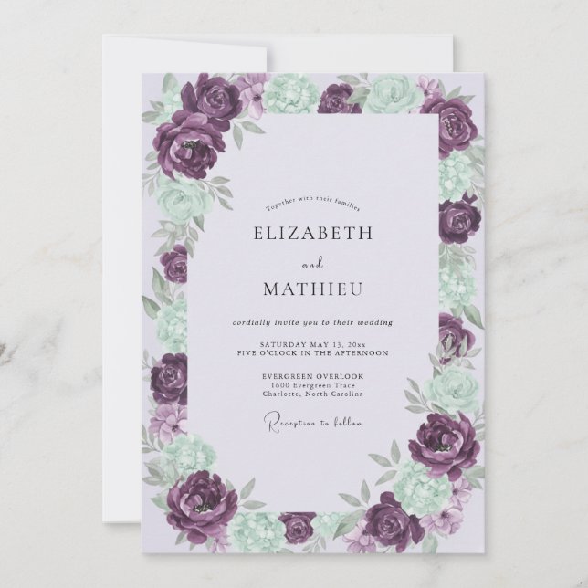 Amethyst-Seegras Gemalte Hochzeit Einladung (Vorderseite)