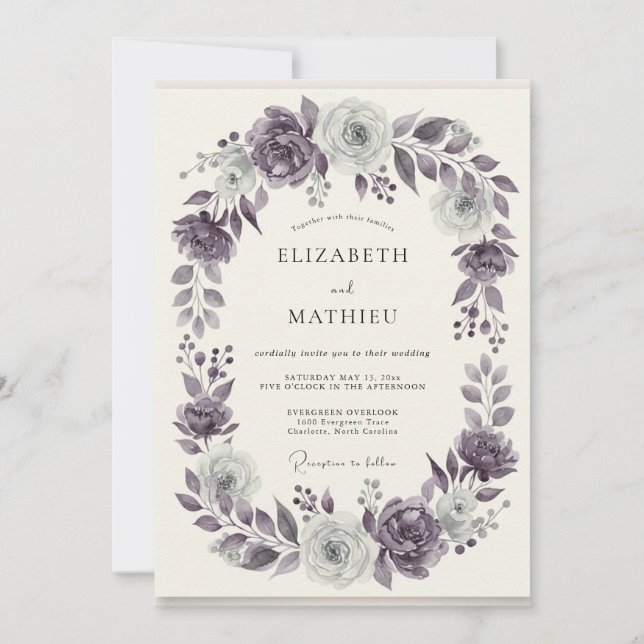 Amethyst-Silber-Kranz-Hochzeit Einladung (Vorderseite)