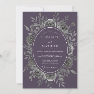 Amethyst-Silber-Laub-Hochzeit Einladung