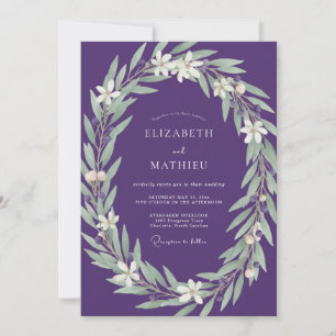 Amethyst Silberlaub Eukalyptus-Hochzeit Einladung