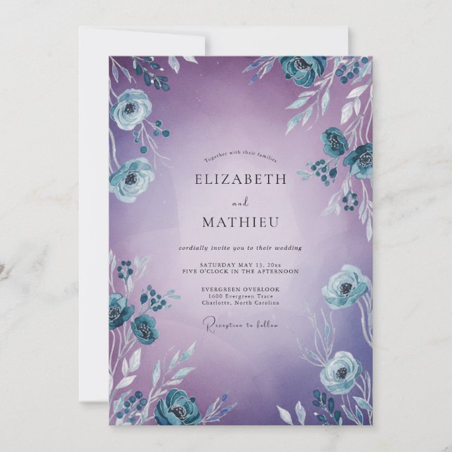 Amethyst-Stahl-Gemalte Hochzeit Einladung (Vorderseite)