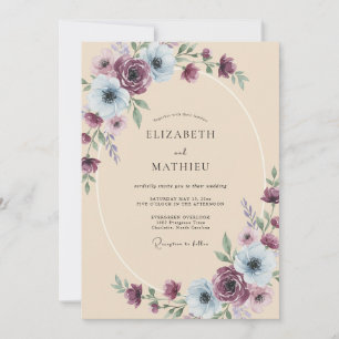 Amethyst-Stahl-Ranunculus-Eukalyptus-Hochzeit Einladung
