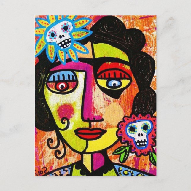 Amethyst Sugar Skull Mexikanische Frau Postkarte (Vorderseite)
