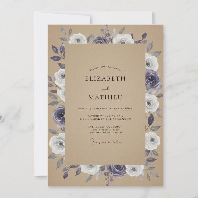 Amethyst-Tan-Rosen-Hochzeit Einladung (Vorderseite)