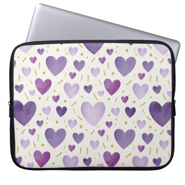 Amethyst Traum Wasserfarben-Herzen Laptopschutzhülle (Vorderseite)