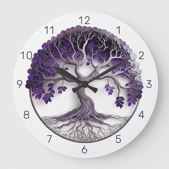 Amethyst Tree of Life Große Wanduhr (Vorderseite)