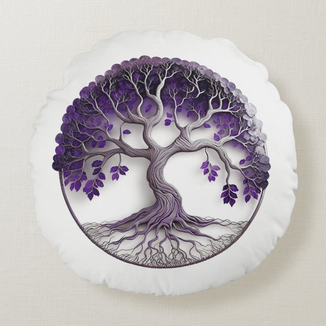 Amethyst Tree of Life Yggdrasil Rundes Kissen (Vorderseite)