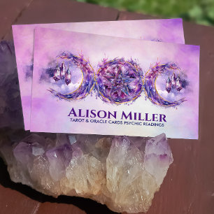 Amethyst Triple Moon Pentagramm Wasserfarbene Kuns Visitenkarte