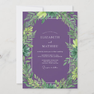 Amethyst-Tropische-Blatt-Hochzeit Einladung