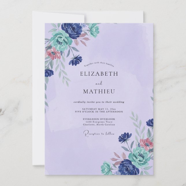 Amethyst Türkis Gemalte Hochzeit Einladung (Vorderseite)