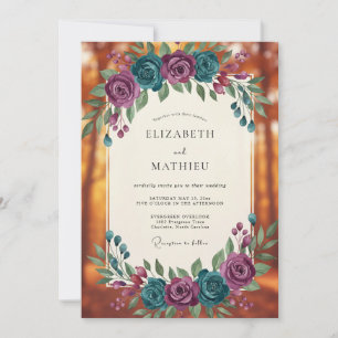 Amethyst-Türkis-Strauß Eukalyptus-Hochzeit Einladung