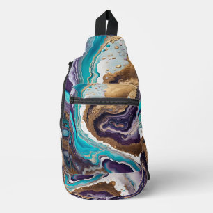 Amethyst Türkis und Gold Abstrakt Crossbody Bag