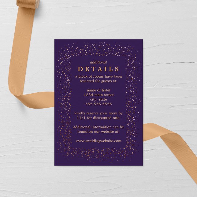 Amethyst und Bronze Confetti Bursts Wedding Begleitkarte (Von Creator hochgeladen)